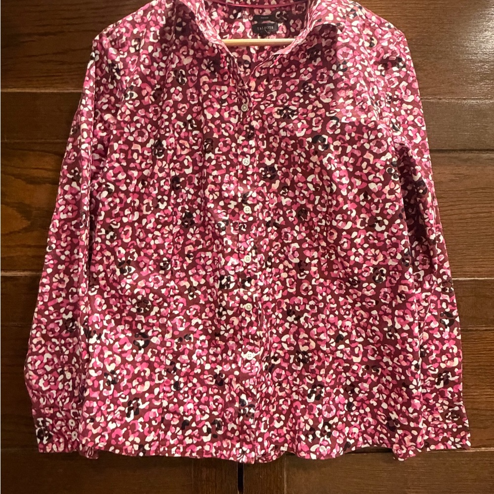 Talbots 16 Pink abstract print Top button up blouse long sleeve shirt cotton